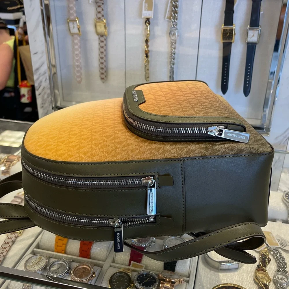 MICHAEL KORS Jaycee Medium Ombré Signature Logo Backpack Olive Combo NWT